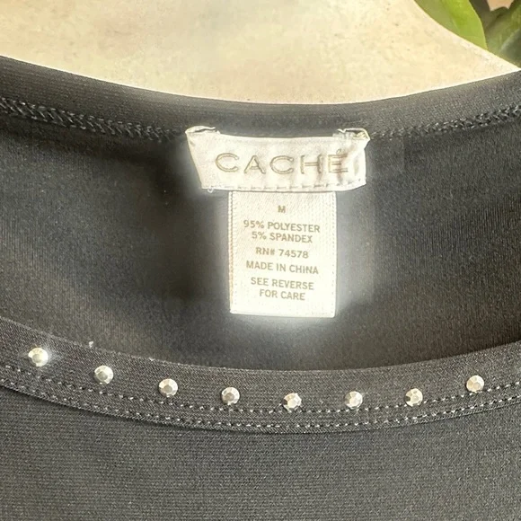 EUC Cache Blong Black Silver Studded Long Sleeve Top, M - Picture 2 of 10